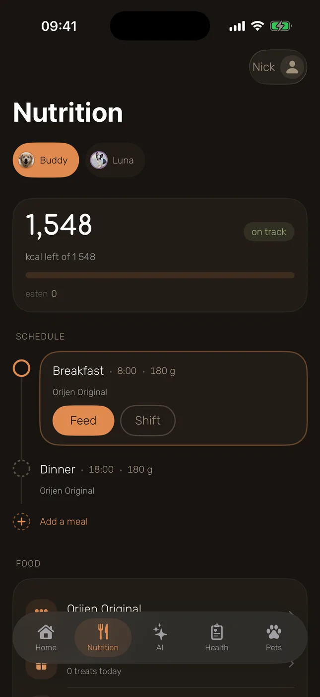 A feeding plan made for your pet, calculated by weight, age and activity